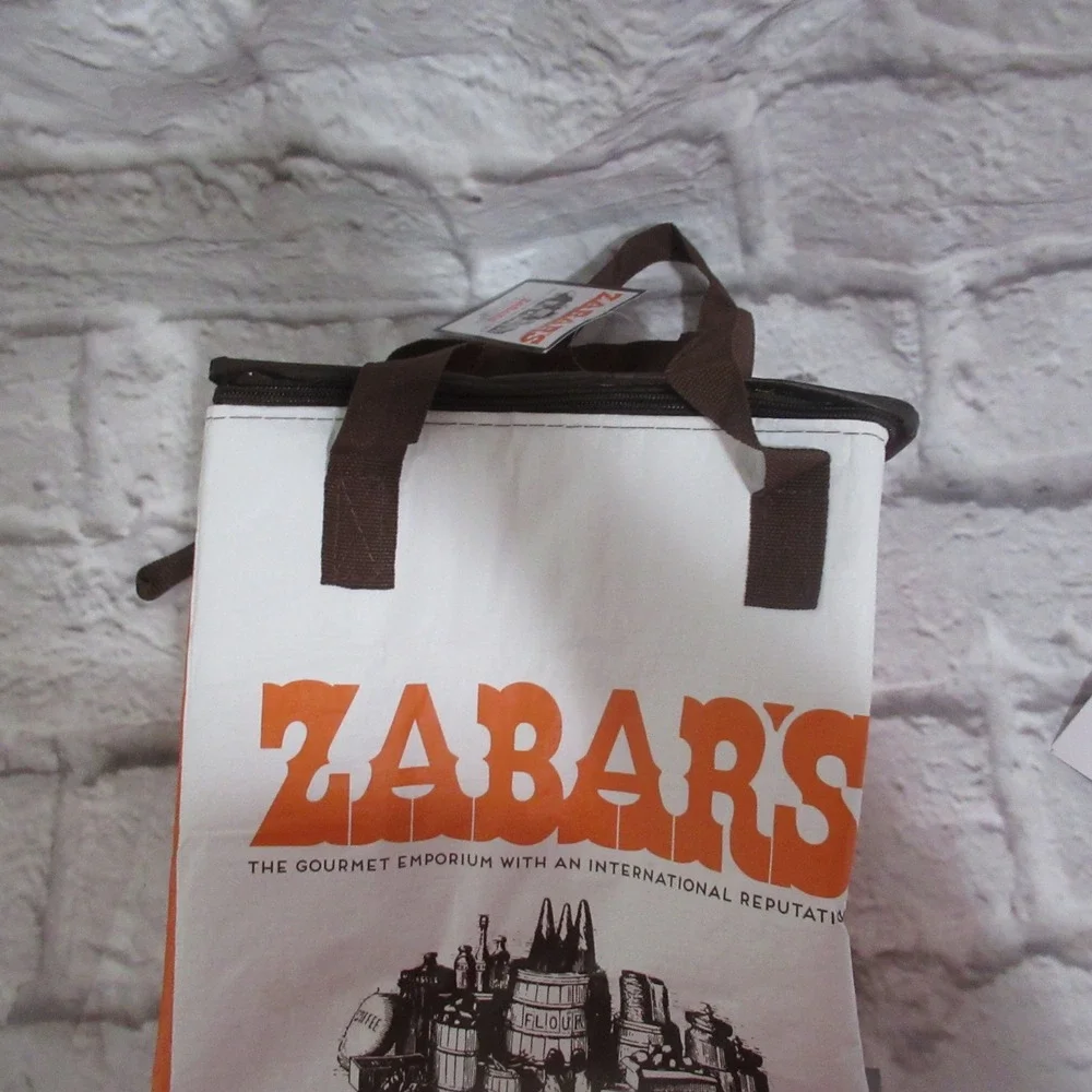 Zabar's Insulated Tote Bag lunch bag White Orange NEW Zipper Reusable Cooler